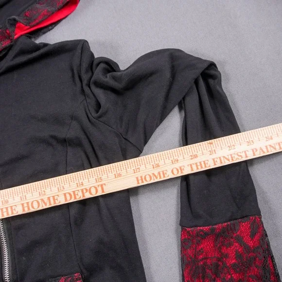 Y2K Lace Corset Hoodie Tripp NYC Sweater Black Red Jacket Womens M Goth Punk - Picture 7 of 11